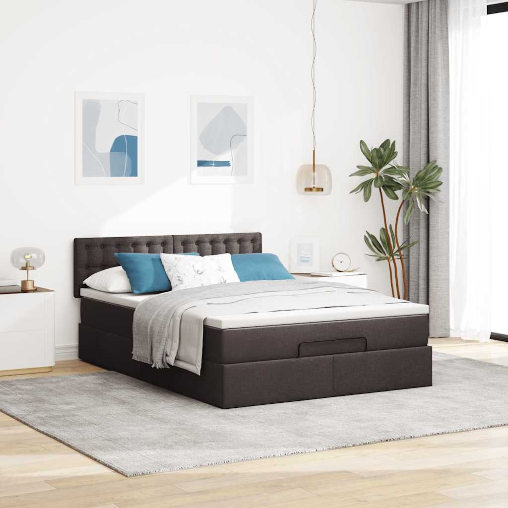 Bed poef met matras en LED's 140x190 cm stof donkerbruin