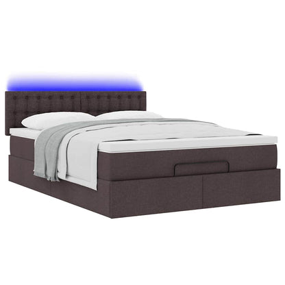 Bed poef met matras en LED's 140x190 cm stof donkerbruin
