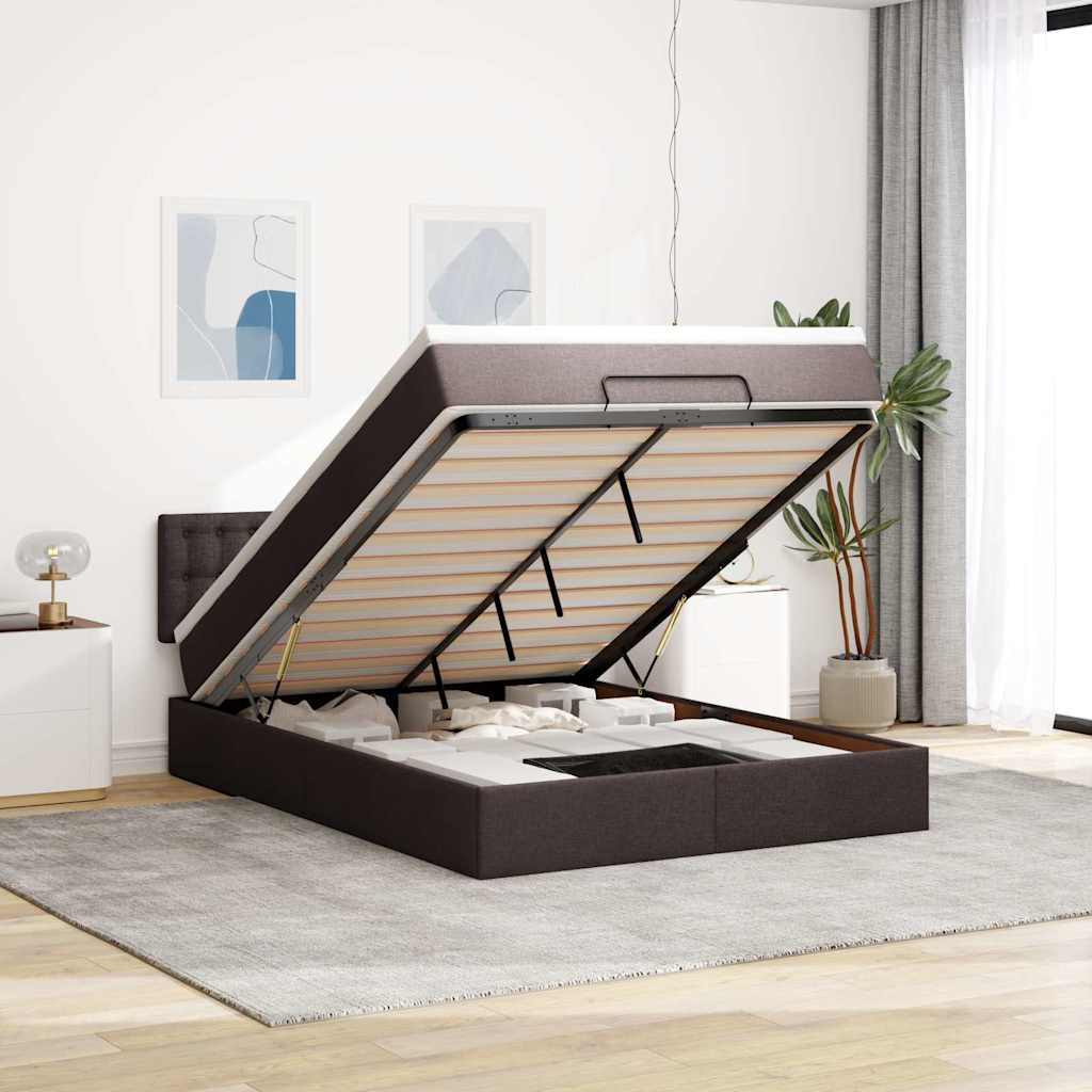 Bed poef met matras en LED's 140x190 cm stof donkerbruin