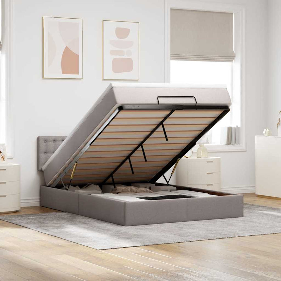 Bed Poef Met Matras En Led's Stof 140 x 190 cm Taupe