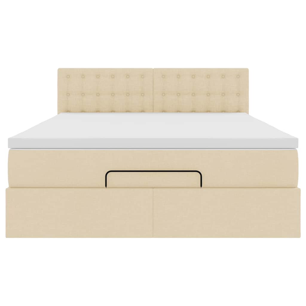 Bed poef met matras en LED's stof 140x190 cm crème