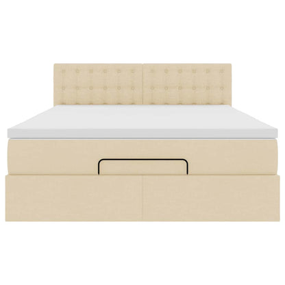 Bed poef met matras en LED's stof 140x190 cm crème