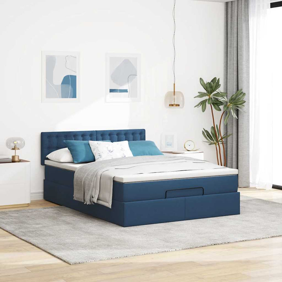 Bed poef met matras en LED's stof 140x190 cm blauw