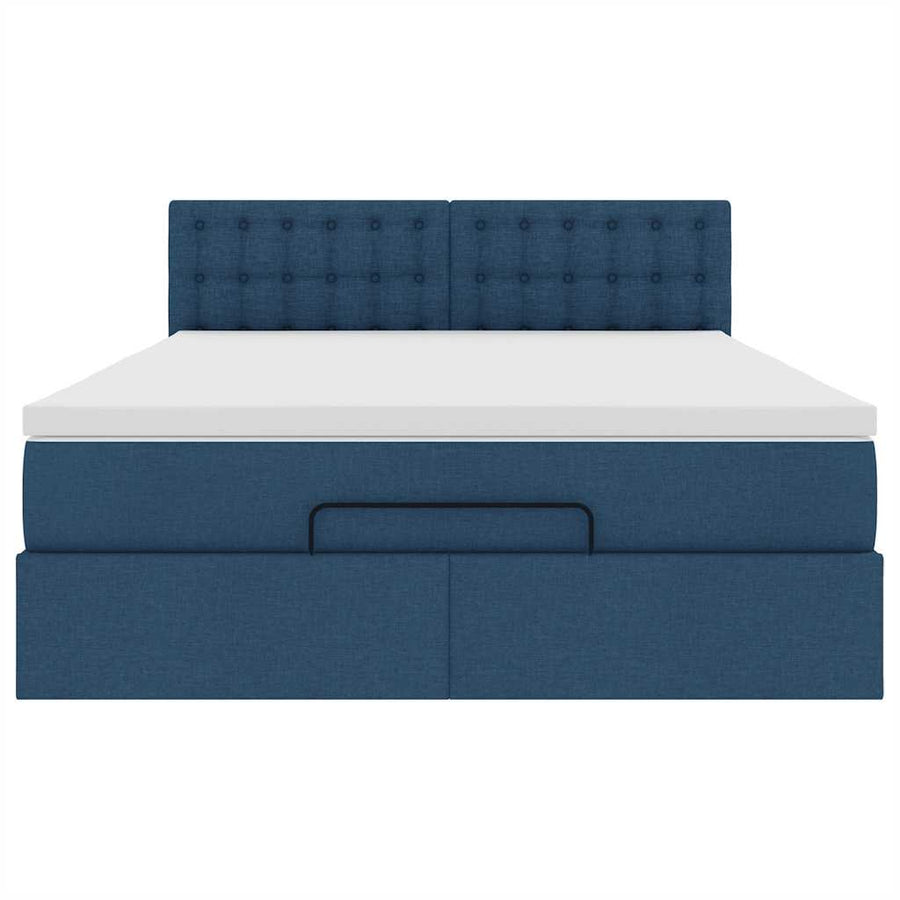 Bed poef met matras en LED's stof 140x190 cm blauw