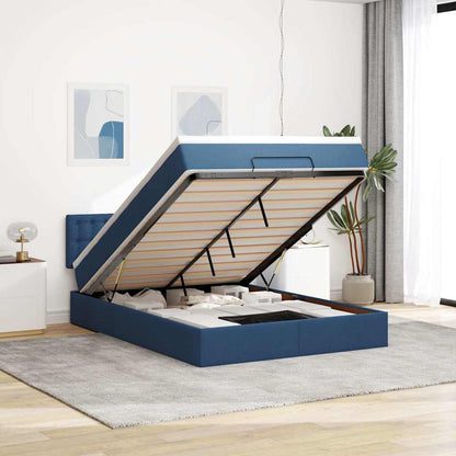 Bed poef met matras en LED's stof 140x190 cm blauw