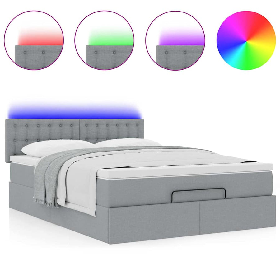 Ottoman bed met matras en LED's 140x200cm stof lichtgrijs