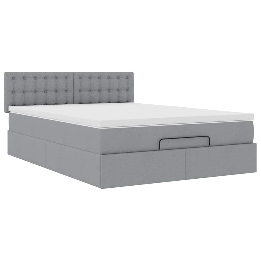 Ottoman bed met matras en LED's 140x200cm stof lichtgrijs