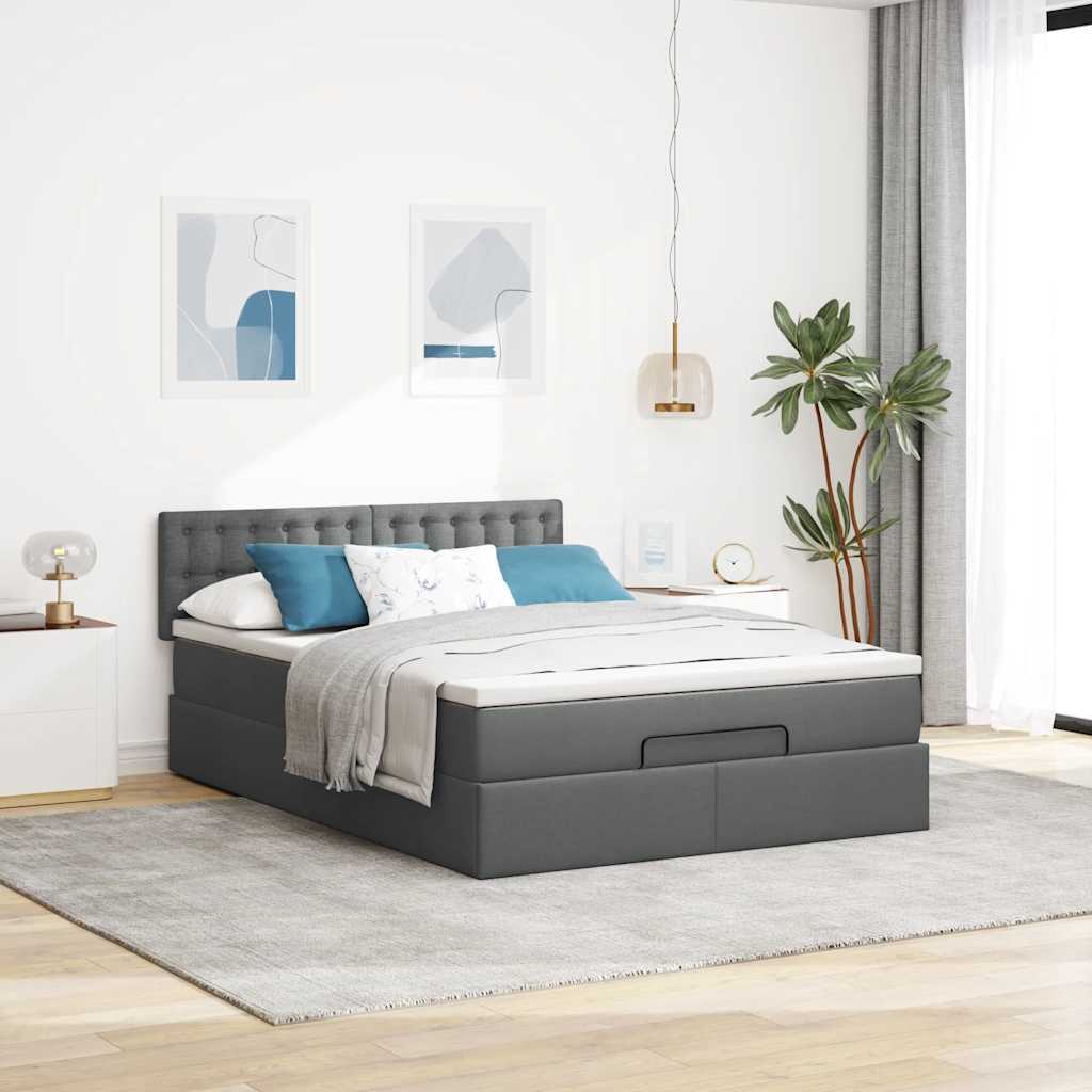 Ottoman bed met matras en LED's 140x200 cm stof donkergrijs