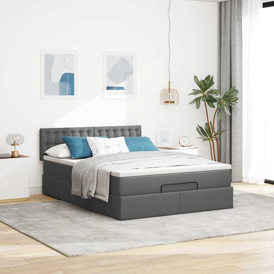 Ottoman bed met matras en LED's 140x200 cm stof donkergrijs