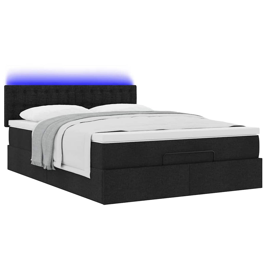 Ottoman bed met matras en LED's 140x200 cm stof zwart