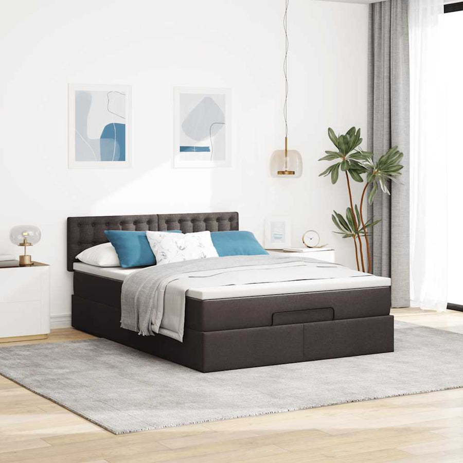 Ottoman bed met matras en LED's 140x200cm stof donkerbruin