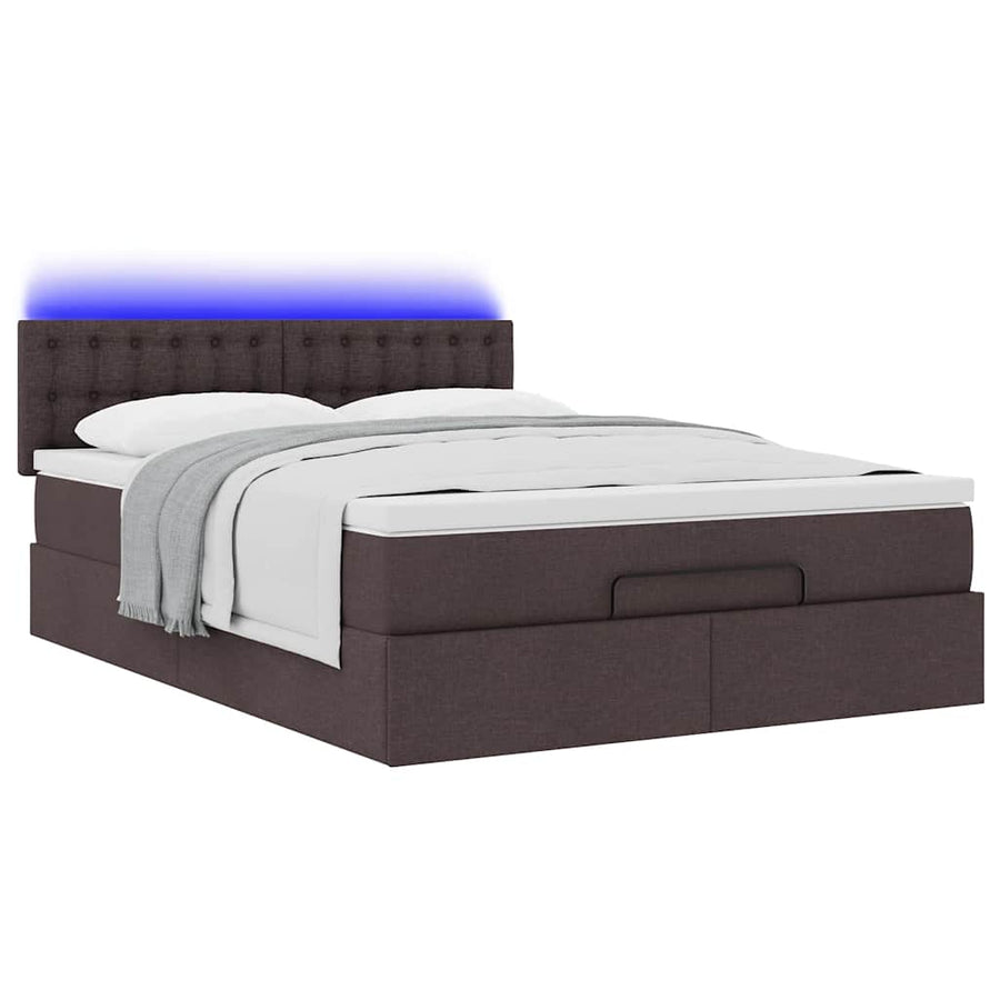 Ottoman bed met matras en LED's 140x200cm stof donkerbruin