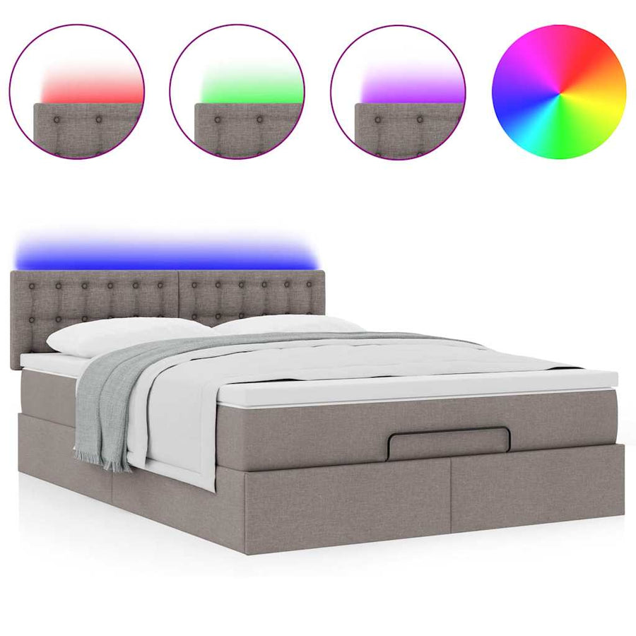 Ottoman bed met matras en LED's 140x200 cm stof taupe