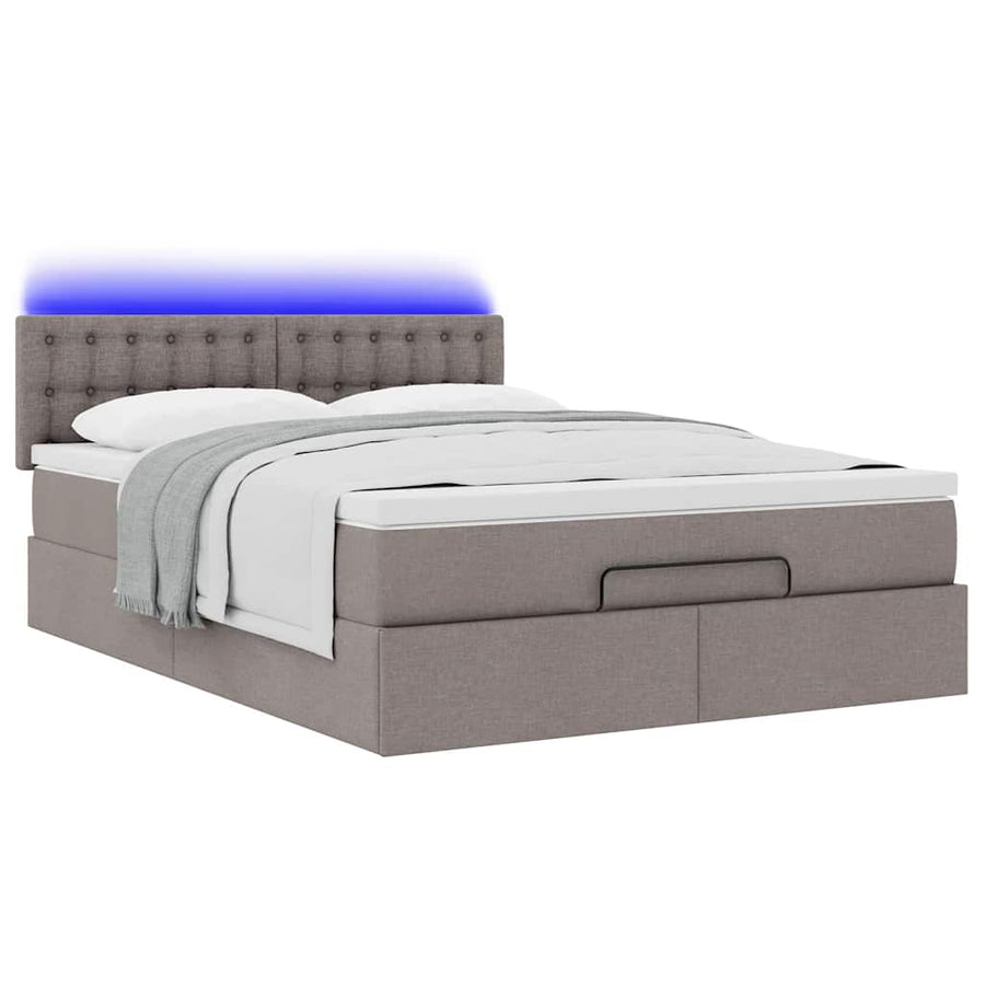 Ottoman bed met matras en LED's 140x200 cm stof taupe