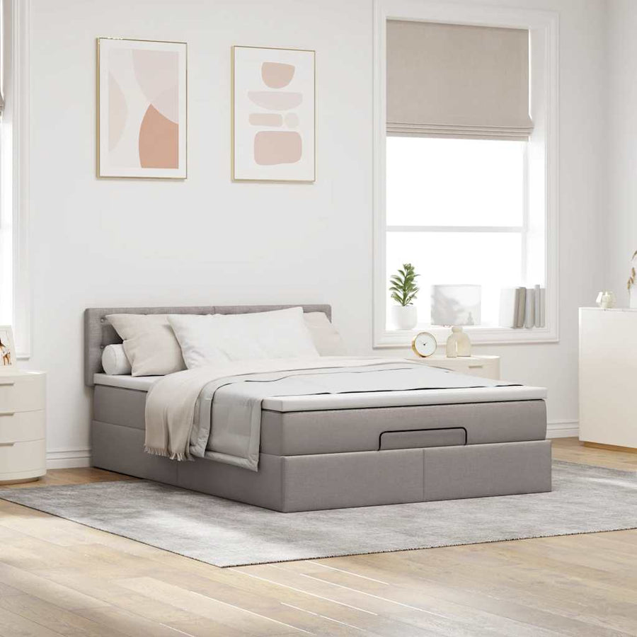 Ottoman bed met matras en LED's 140x200 cm stof taupe