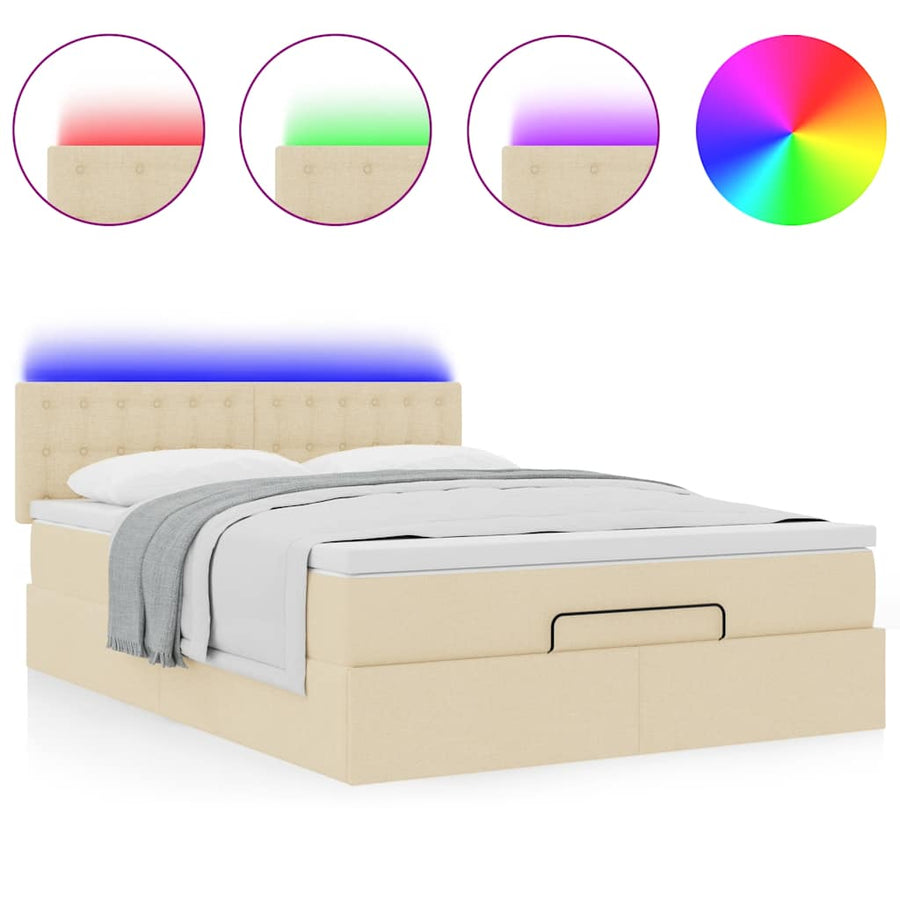 Ottoman bed met matras en LED's 140x200 cm stof crèmekleurig