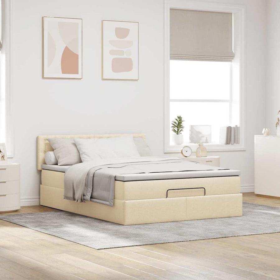 Ottoman bed met matras en LED's 140x200 cm stof crèmekleurig