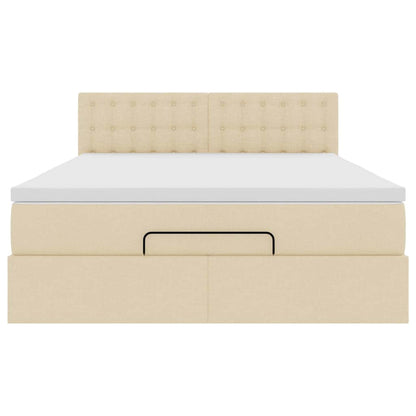 Ottoman bed met matras en LED's 140x200 cm stof crèmekleurig