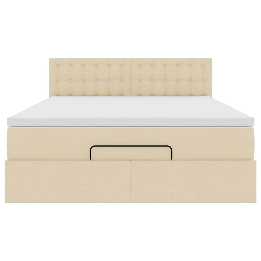 Ottoman bed met matras en LED's 140x200 cm stof crèmekleurig