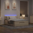 Ottoman bed with mattress and LEDs 140x200 cm fabric cream