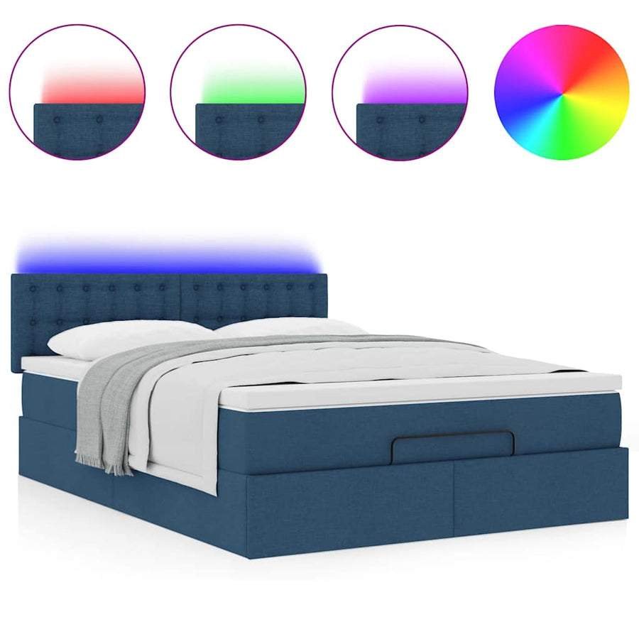 Ottoman bed met matras en LED's 140x200cm stof blauw