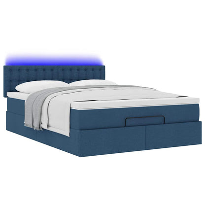 Ottoman bed met matras en LED's 140x200cm stof blauw