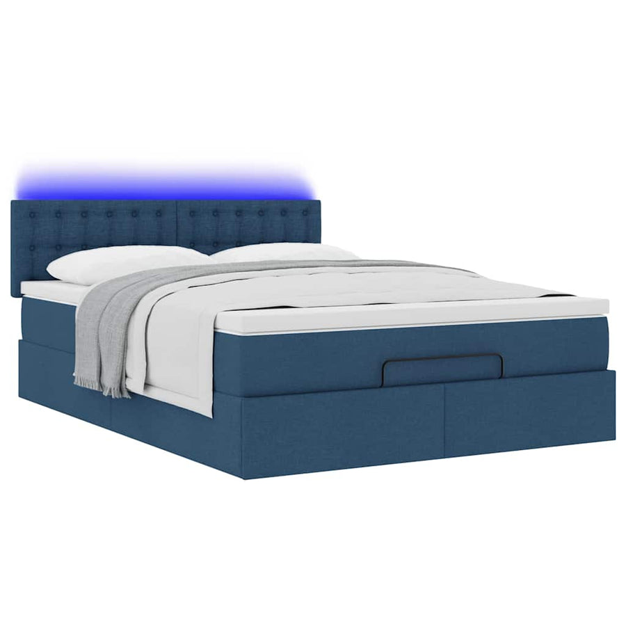 Ottoman bed met matras en LED's 140x200cm stof blauw