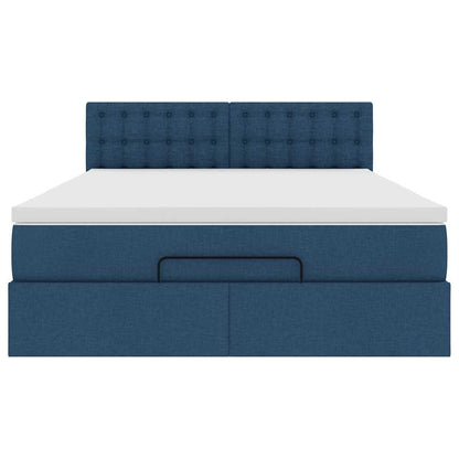 Ottoman bed met matras en LED's 140x200cm stof blauw