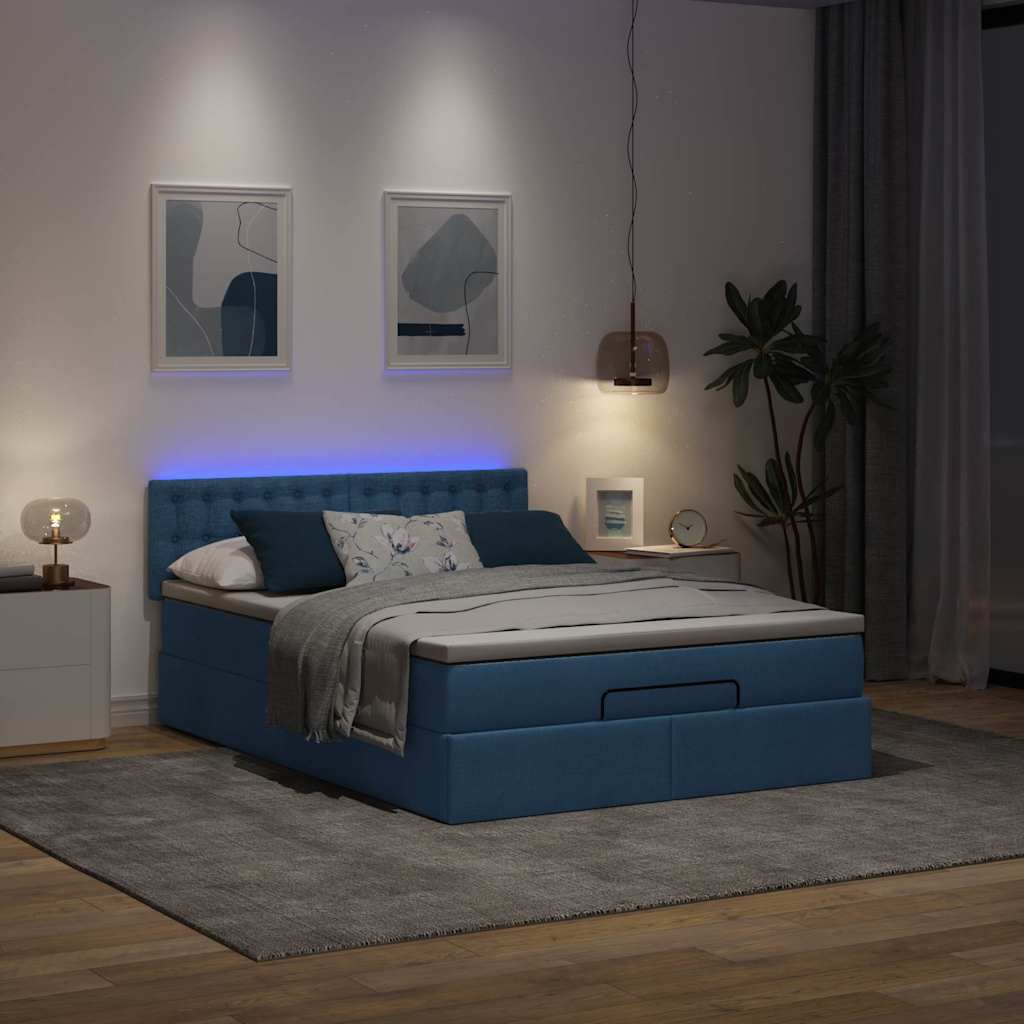 Ottoman bed met matras en LED's 140x200cm stof blauw