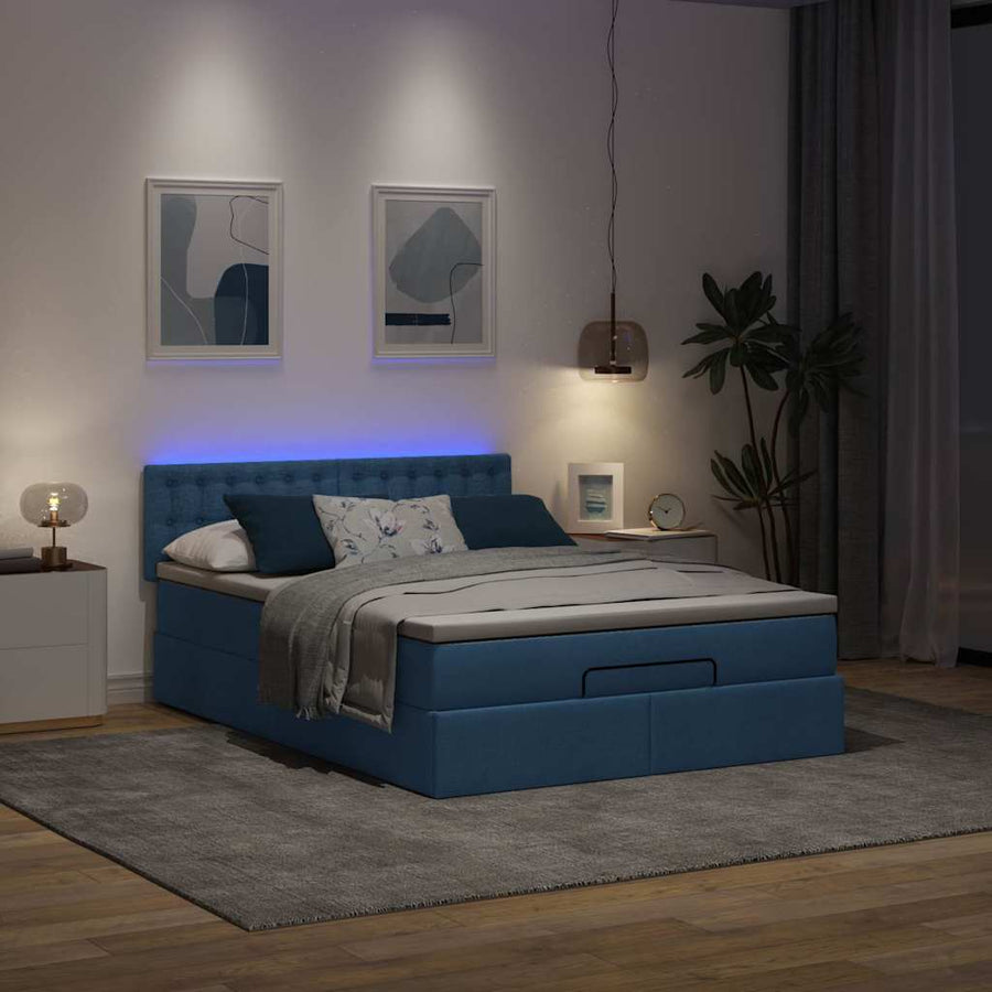 Ottoman bed met matras en LED's 140x200cm stof blauw