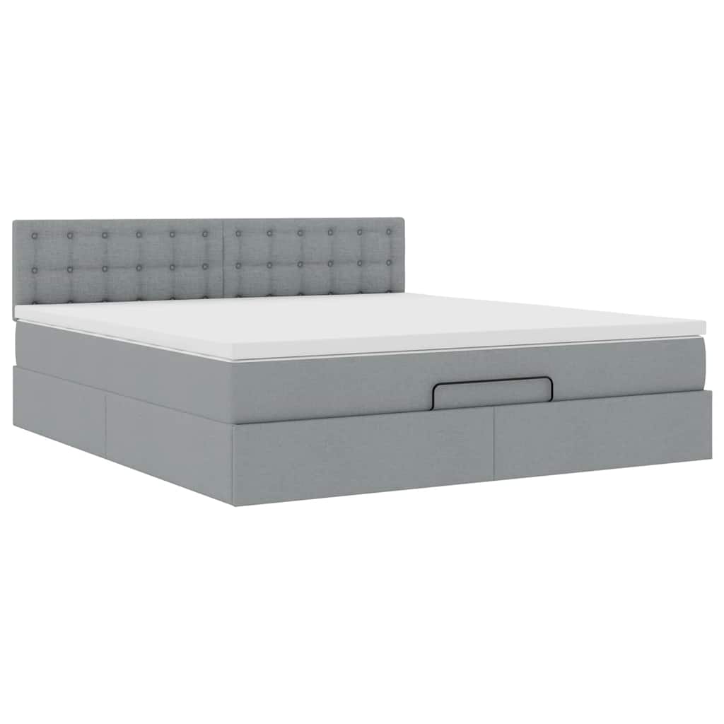 Ottoman bed met matras en LED's 160x200 cm stof lichtgrijs