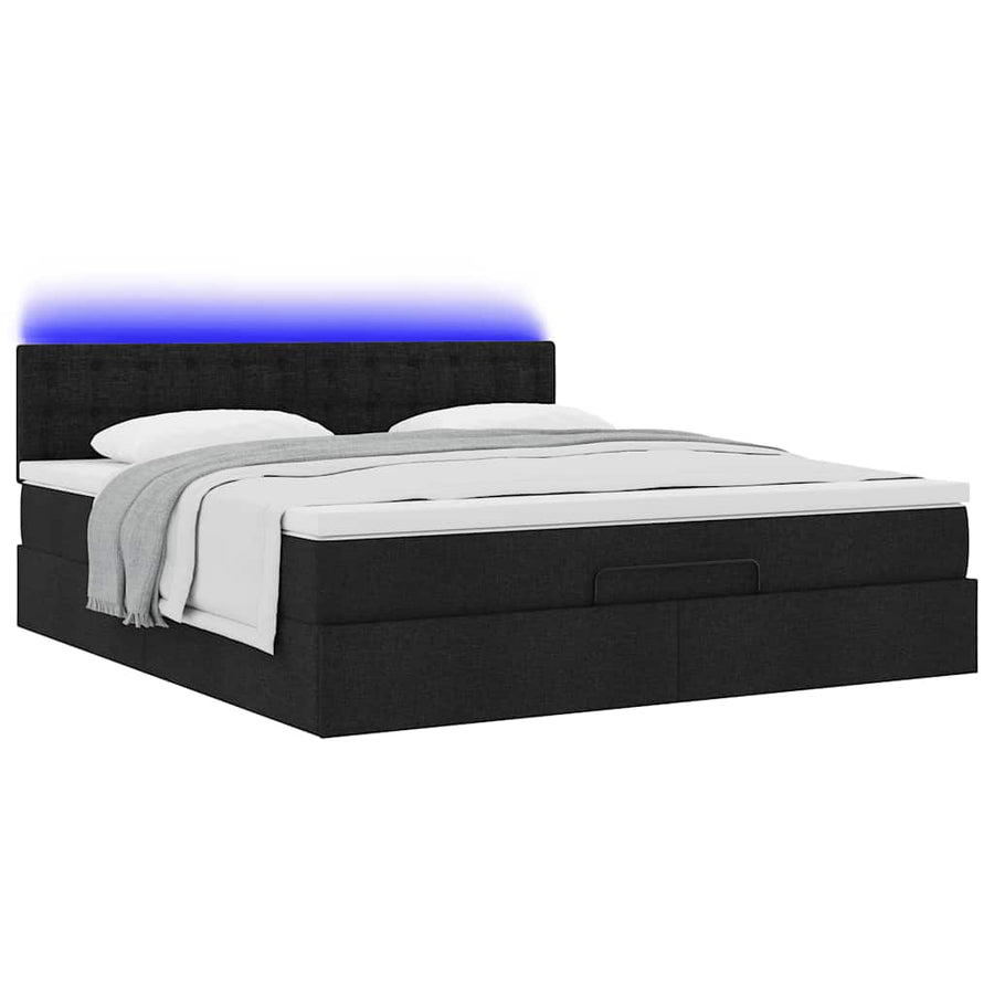 Ottoman bed met matras en LED's 160x200cm stof zwart