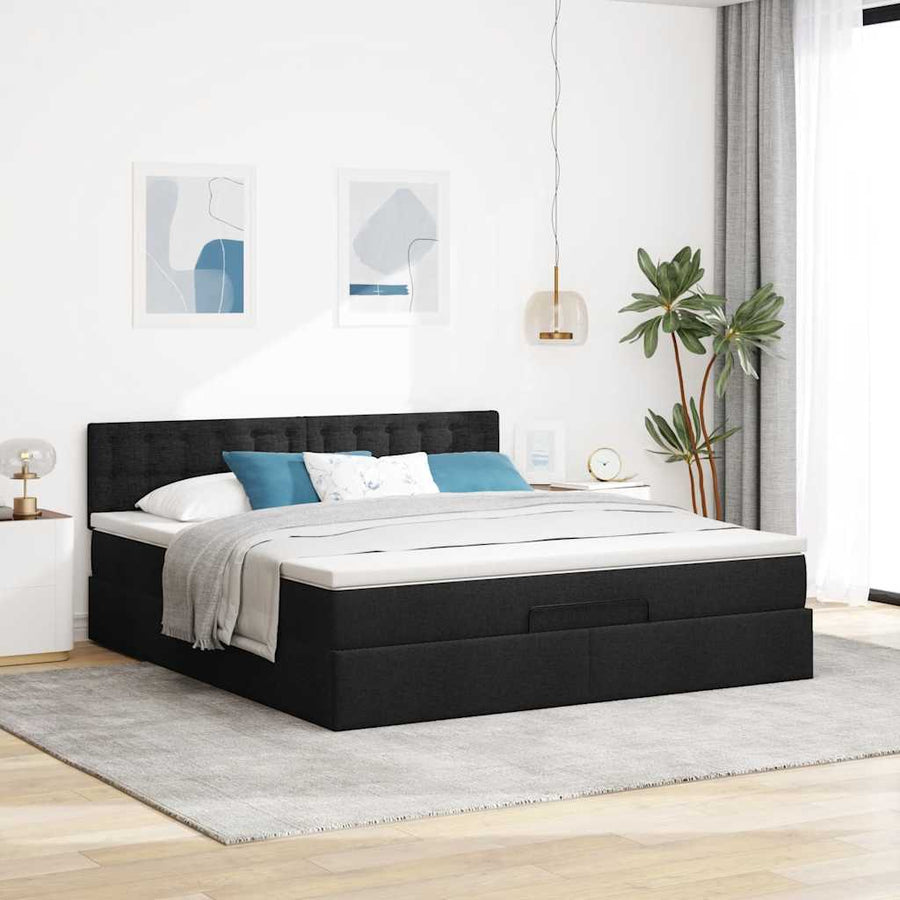 Ottoman bed met matras en LED's 160x200cm stof zwart
