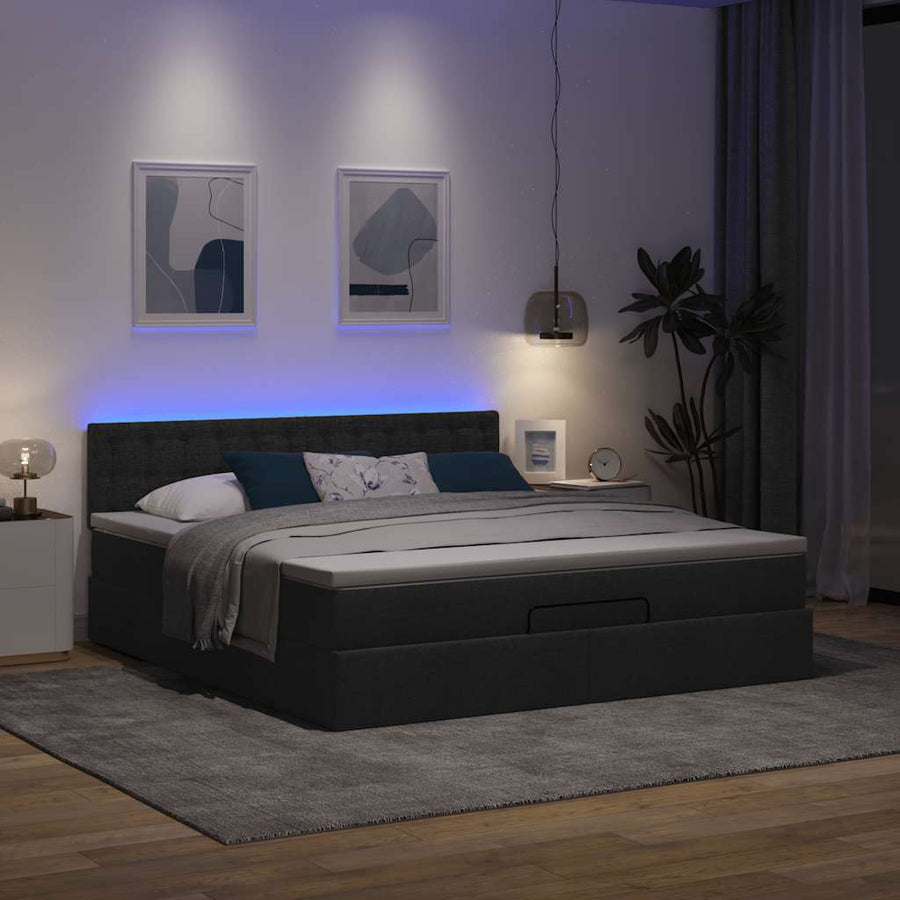 Ottoman bed met matras en LED's 160x200cm stof zwart