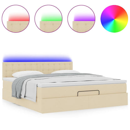 Ottoman bed met matras en LED's 160x200cm stof crèmekleurig
