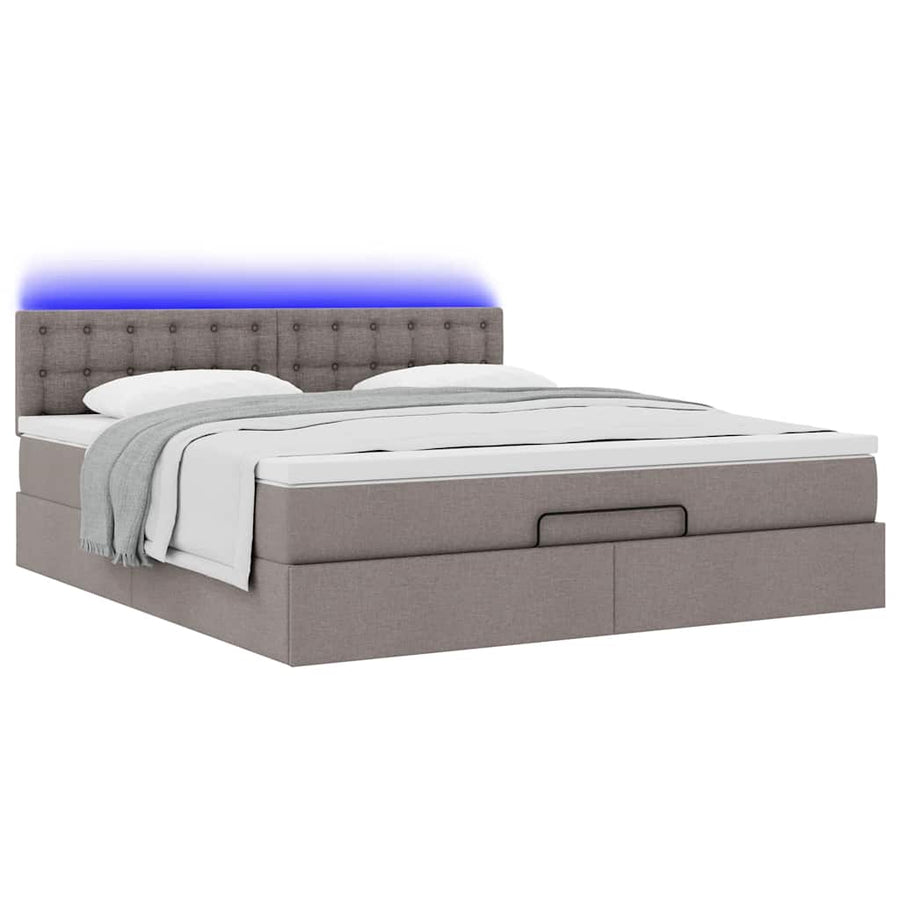 Ottoman bed met matras en LED's 160x200cm stof crèmekleurig