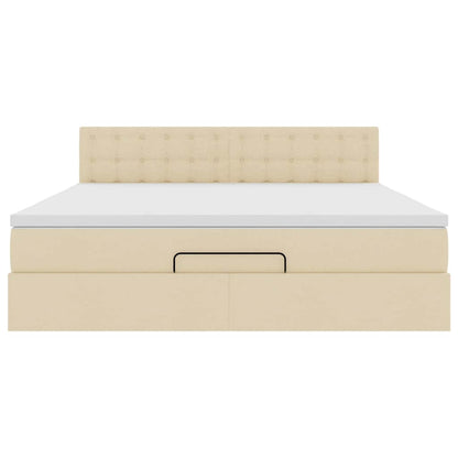 Ottoman bed met matras en LED's 160x200cm stof crèmekleurig