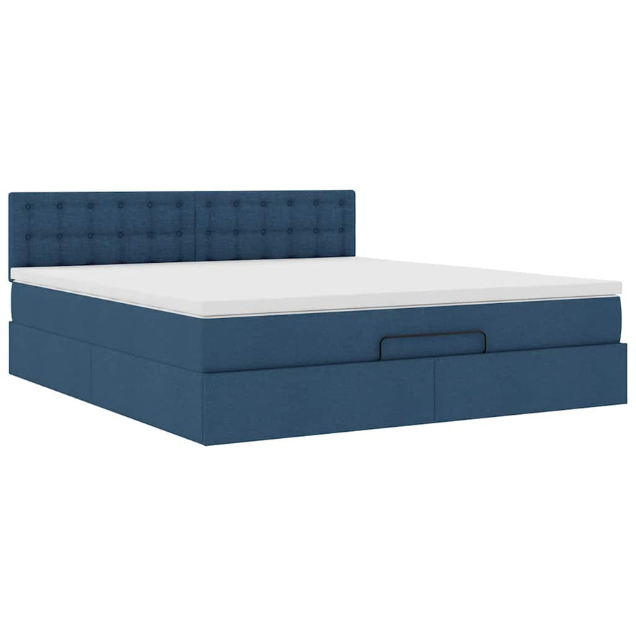 Ottoman bed met matras en LED's 160x200cm stof blauw