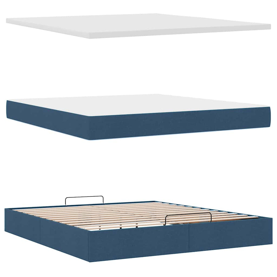 Ottoman bed met matras en LED's 160x200cm stof blauw