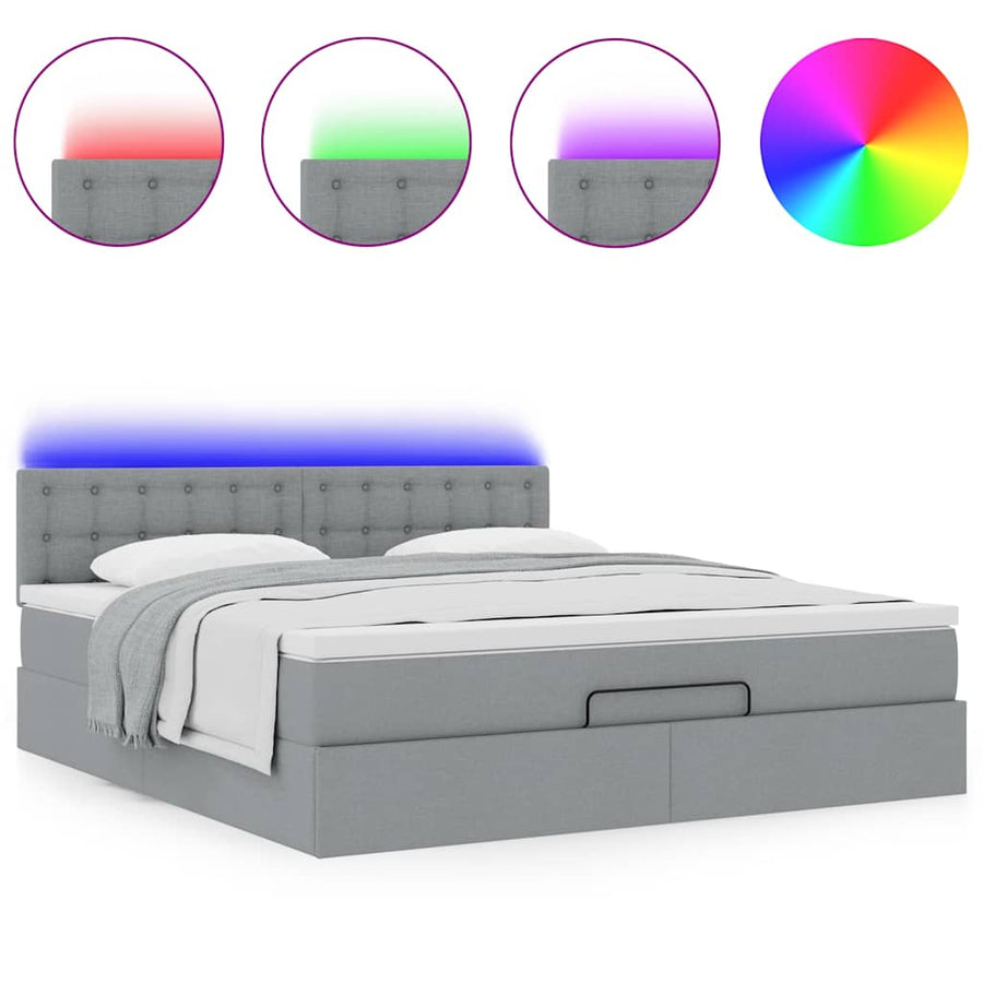 Ottoman bed met matras en LED's 180x200cm stof lichtgrijs