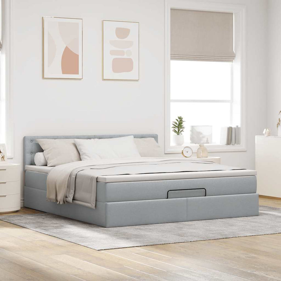 Ottoman bed met matras en LED's 180x200cm stof lichtgrijs