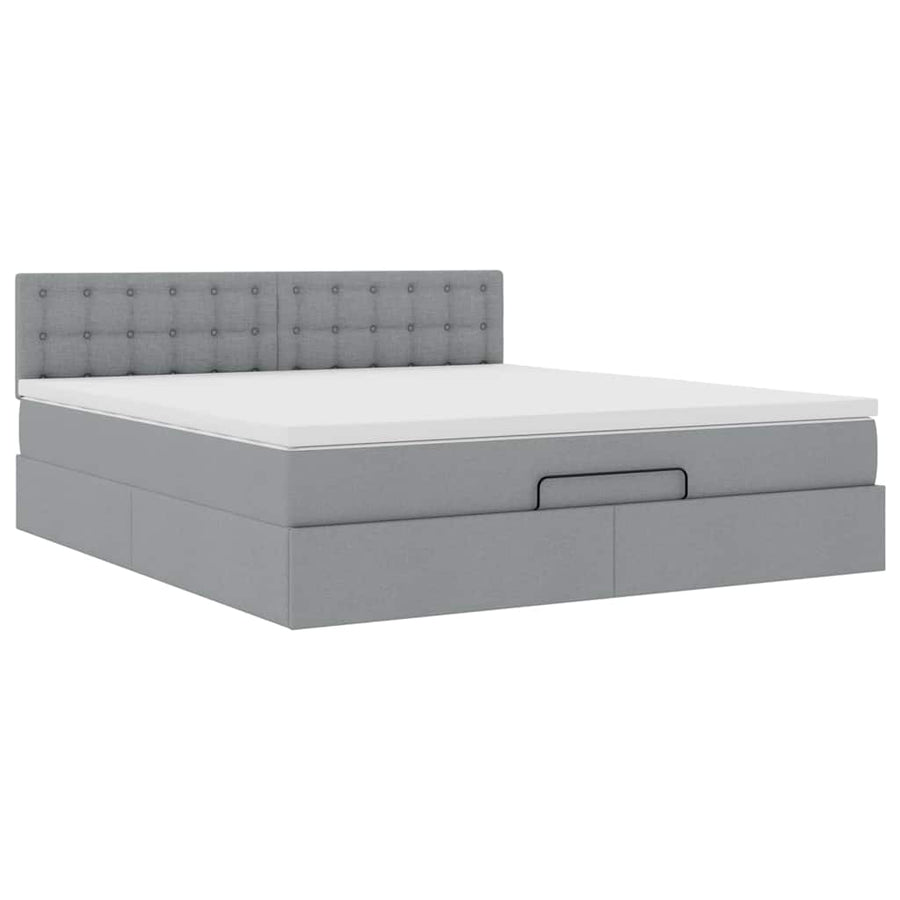 Ottoman bed met matras en LED's 180x200cm stof lichtgrijs
