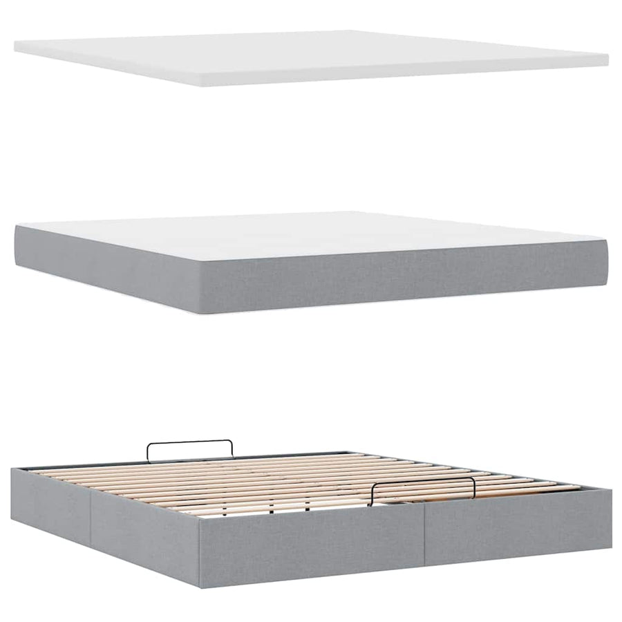 Ottoman bed met matras en LED's 180x200cm stof lichtgrijs