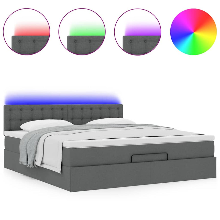 Ottoman bed met matras en LED's 180x200cm stof donkergrijs