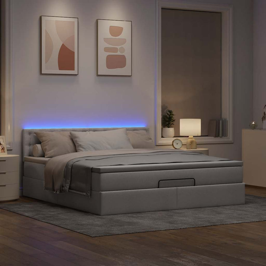 Bed poef met matras en LED's 180x200 cm stof taupe