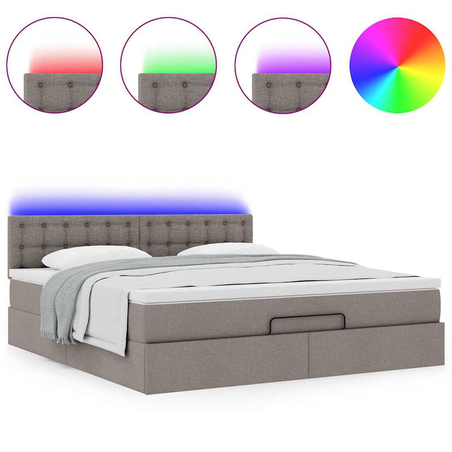 Bed poef met matras en LED's 180x200 cm stof taupe