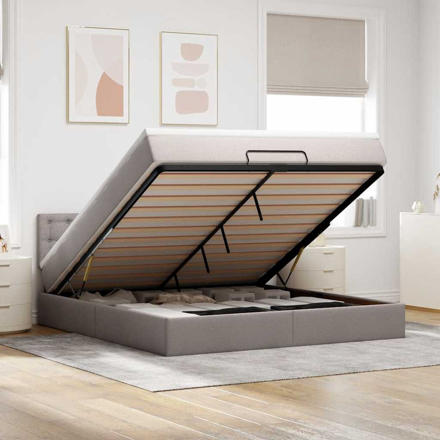 Bed poef met matras en LED's 180x200 cm stof taupe