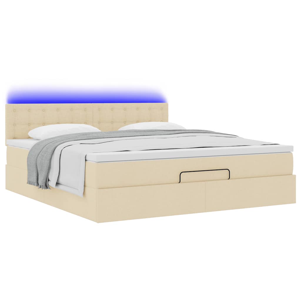 Ottoman bed met matras en LED's 180x200cm stof crèmekleurig