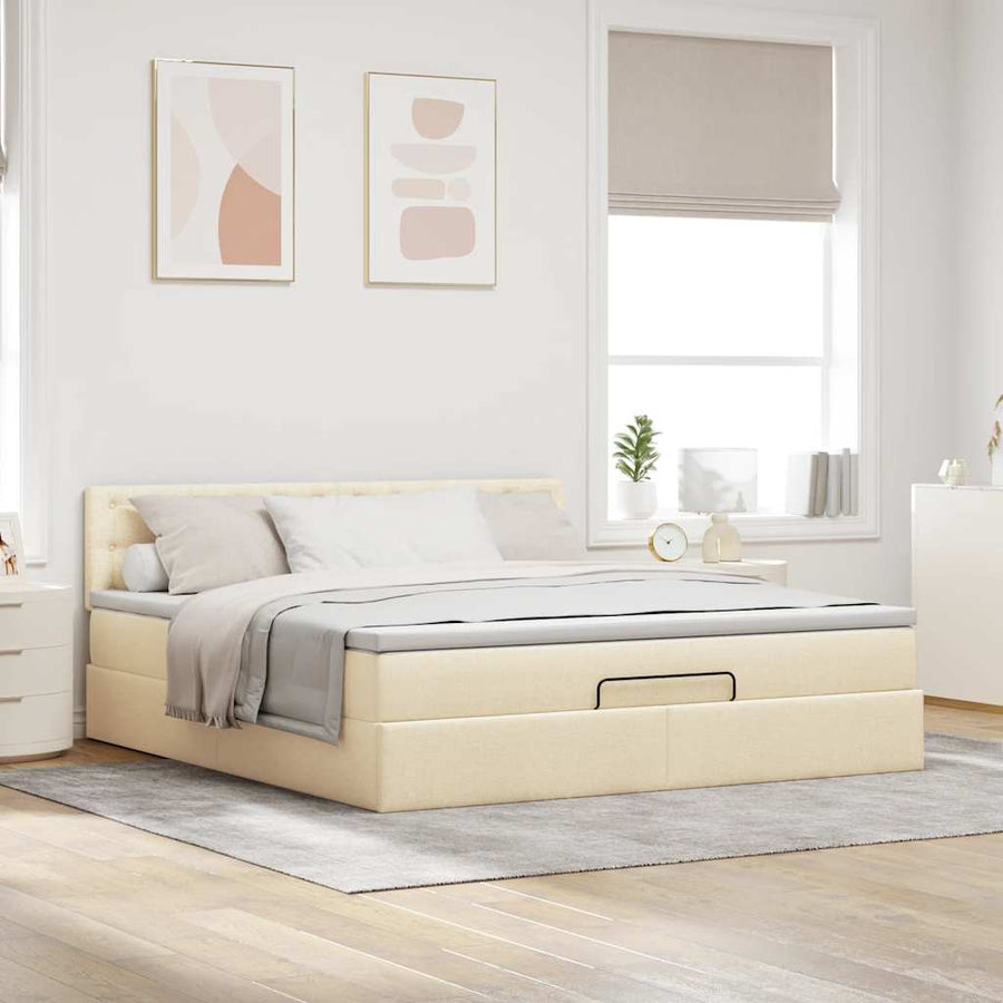 Ottoman bed met matras en LED's 180x200cm stof crèmekleurig