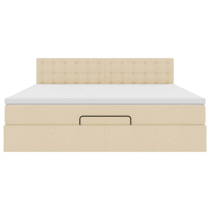 Ottoman bed met matras en LED's 180x200cm stof crèmekleurig